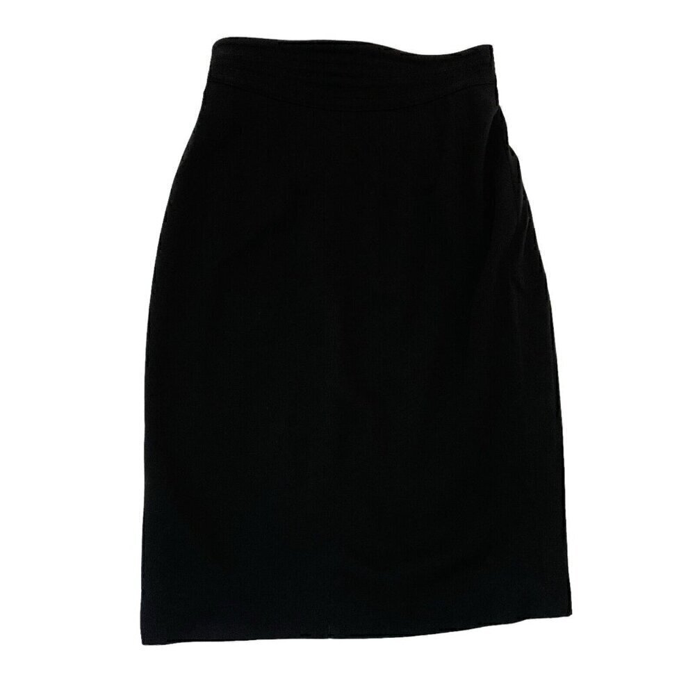 Vintage 80s Escada 100% Wool Pencil Skirt Quilted Waist Classic Black size 2/4